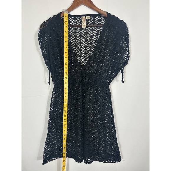 Y2K Crochet Open Knit Fairy Grunge Babydoll Top Tunic Size M Black Whimsigoth - Picture 6 of 8